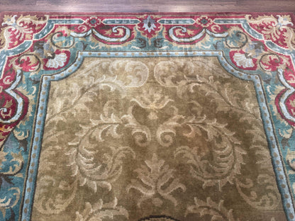 Tibetan Aubusson Rug 6x9, Gold-Beige, Soft Wool Pile, Handmade