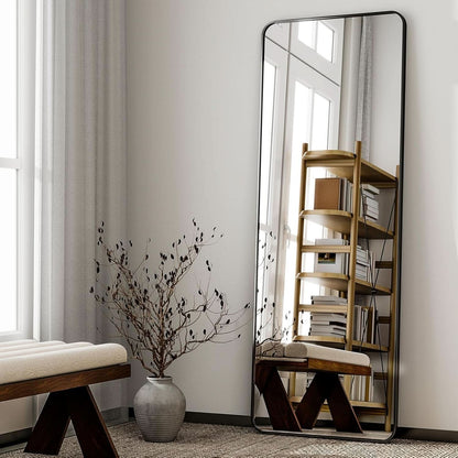 56 Inch Floor Standing Mirror With Black Aluminum Frame