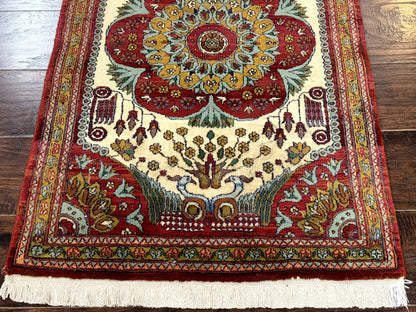 Persian Bijar Rug 2.6 x 4, Antique Carpet, Brick Red and Ivory