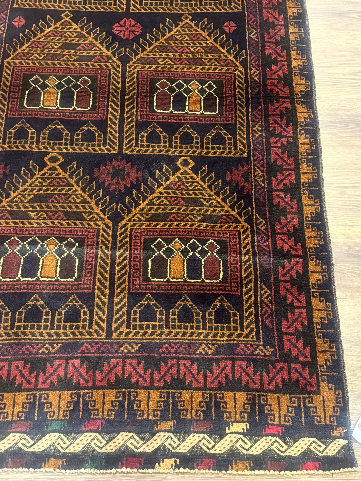 Afghan Rug 3x7, Navy Blue, Tribal Rug, Balouch Carpet, New