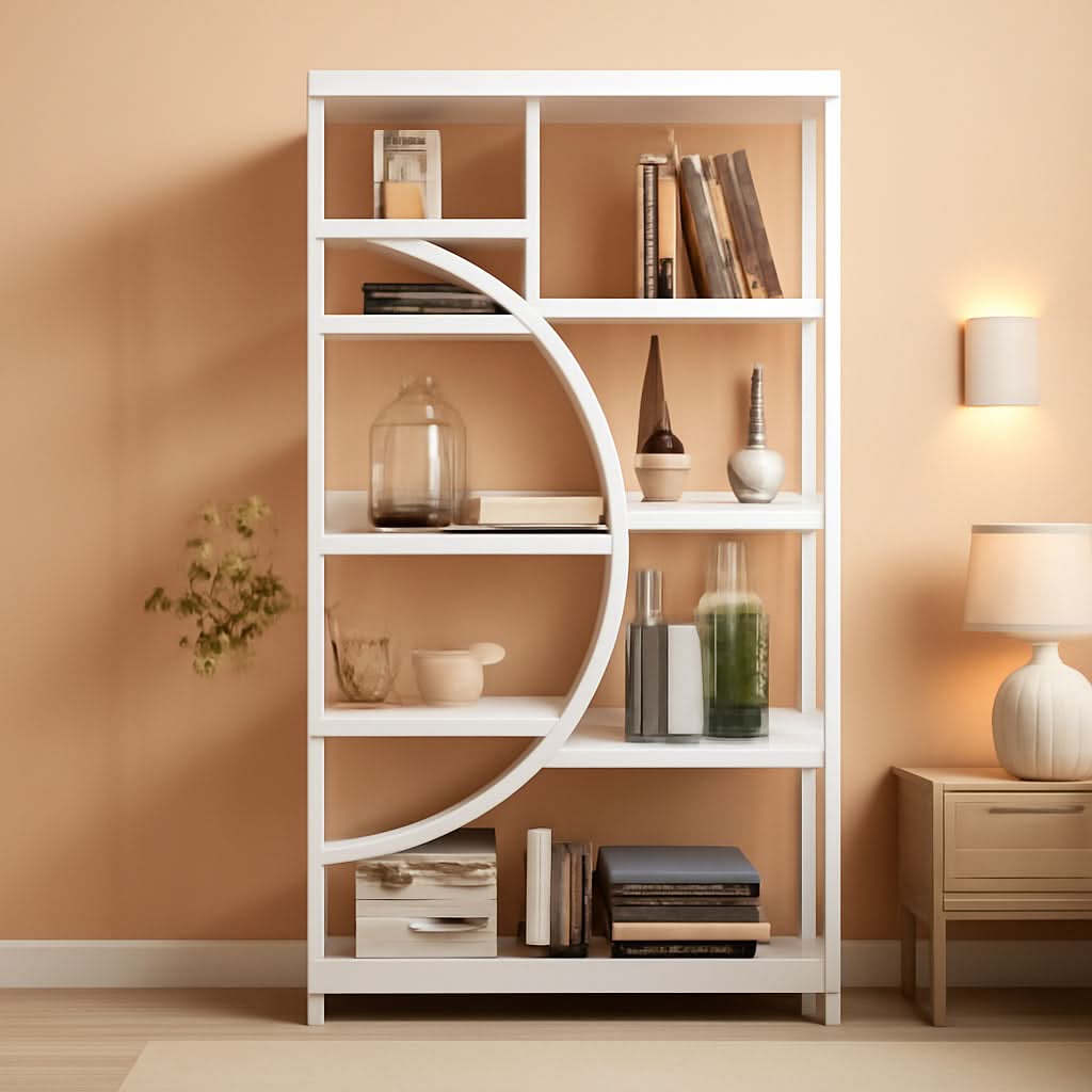 White 5 Tier Etagere Bookshelf Open Shelves Display
