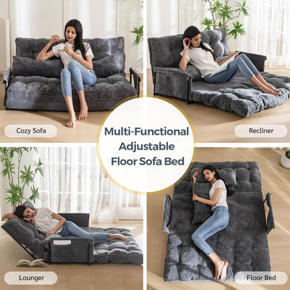 Customizable Dark Grey Floor Sofa Bed With Five Position Adjustment