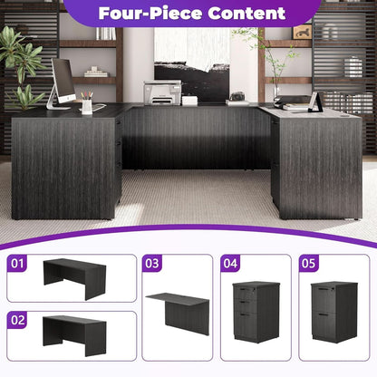 67 Inch U Shaped Executive Desk With 2 Storage Cabinets