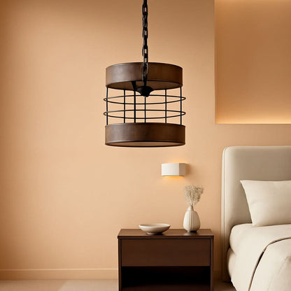 Retro Industrial Chandelier Round Pendant One Light Brown