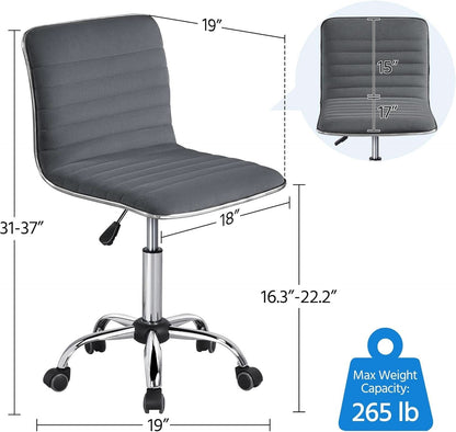 Dark Gray Velvet Armless Swivel Chair Height Adjustable