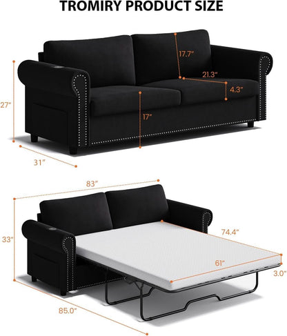 Queen Sleeper Sofa Bed Black Ergonomic Contemporary