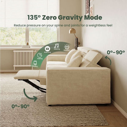 Modular Sectional Sofa With Velvet Beige Finish Recliner Compact Layout