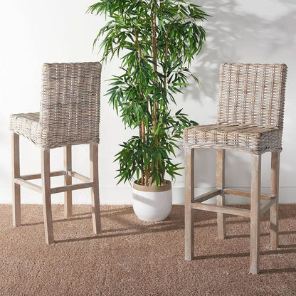 Grey Wash Rattan 30 Inch Bar Stool With Parsons Legs
