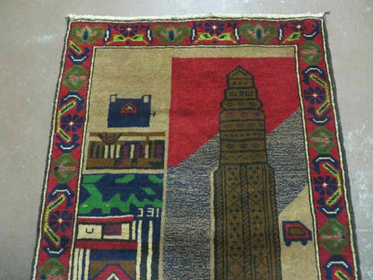 3' X 4' New Vintage Handmade Afghan Balouch Tribal Wool Pictorial Rug # 281