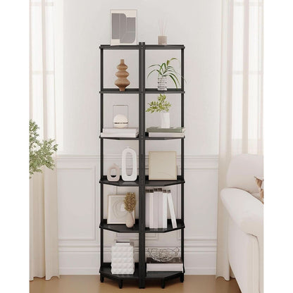 6 Tier Black Corner Shelf Stand Bookshelf For Living Room