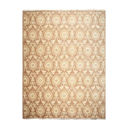 9' x 12' hand knotted Wool Damask Pattern Oriental Area Rug full pile 9x12 Brown