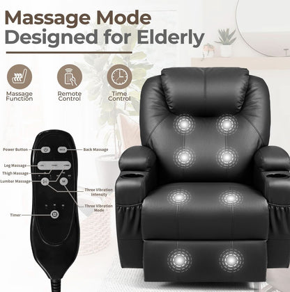 Leather Rocking Recliner With Massage And Heat Swivel