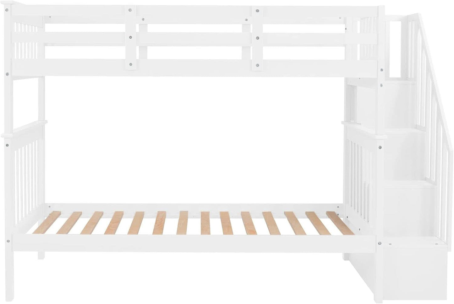 Twin Over Twin Bunk Bed With Stairs Solid Wood White