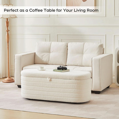 45 Inch Storage Ottoman Bench Boucle Upholstery Fabric