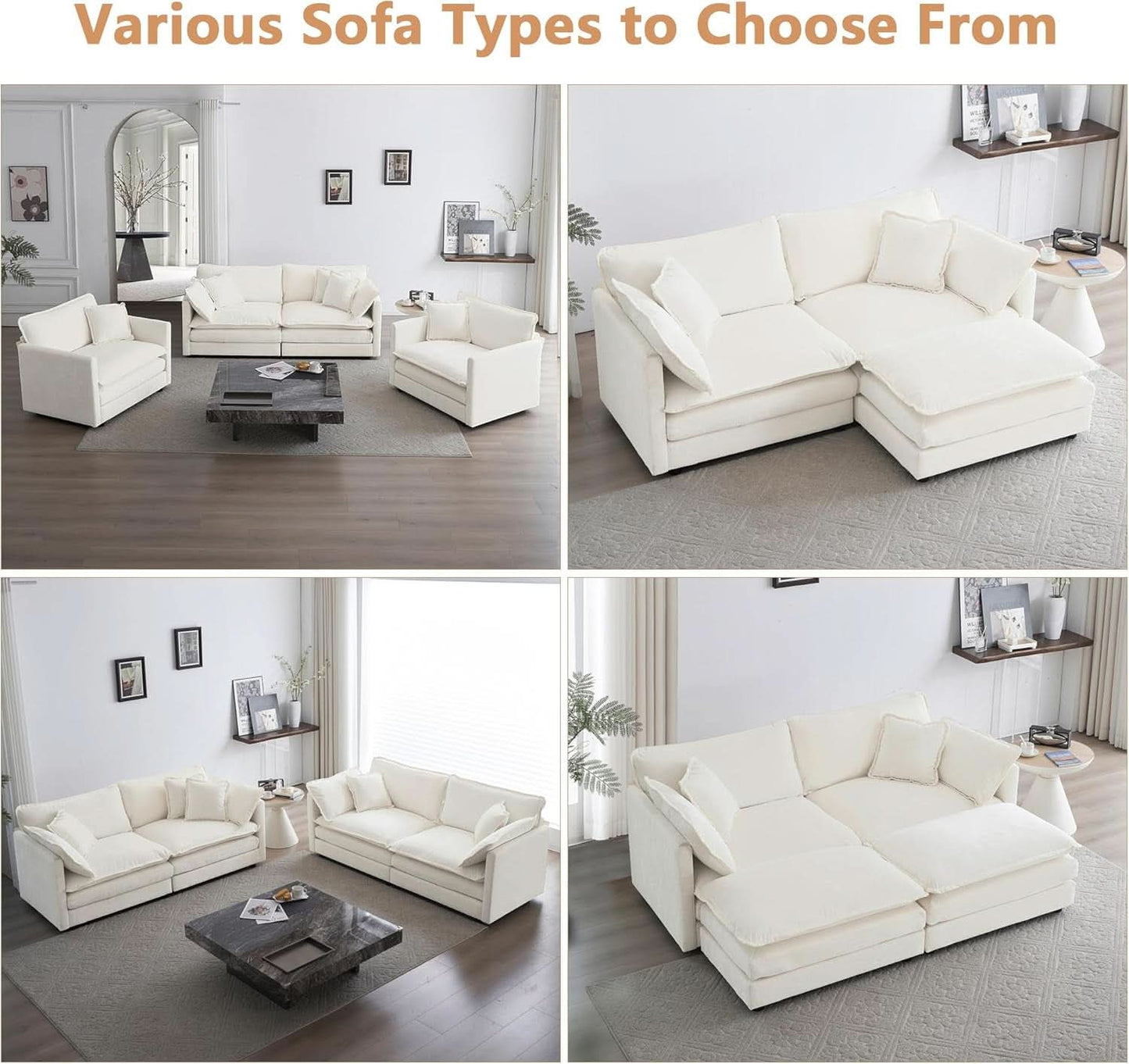 Beige 2 Piece Loveseat Armchair Set Chenille Upholstery