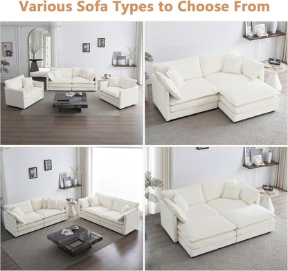 Beige 2 Piece Loveseat Armchair Set Chenille Upholstery