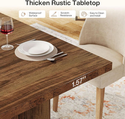 63 Inch Farmhouse Dining Table Vintage Brown Elegant