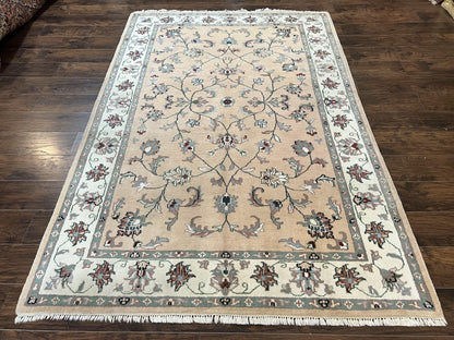 Indo Persian Rug 6x9, Handmade Vintage Wool Carpet, Floral Allover