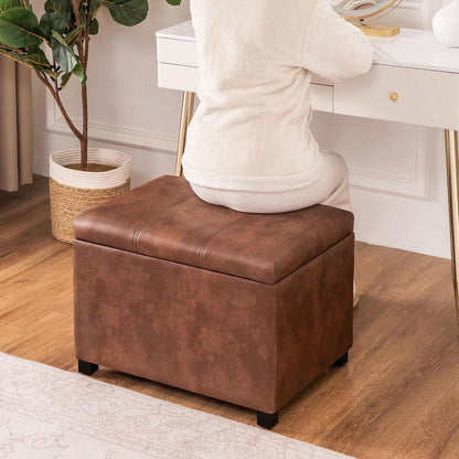 Leather Storage Ottoman Bench 24 Inches Rectangular