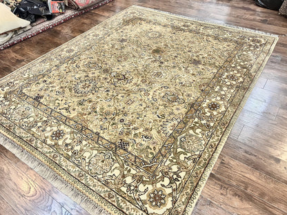 Indo Mahal Rug 8x10, Indian Jaipur Rug 8 x 10 ft, Wool Indo Persian Carpet, Handmade Traditional Floral Area Rug, Olive Green, Vintage Rug