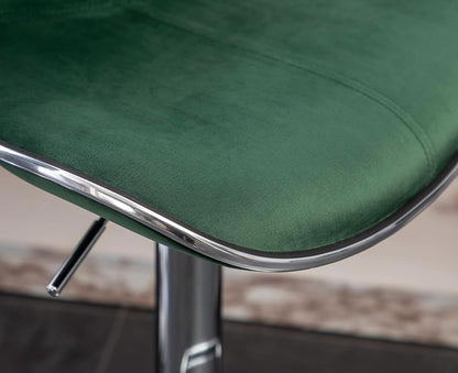 Green Velvet Upholstered Adjustable Swivel Bar Stools Set 2