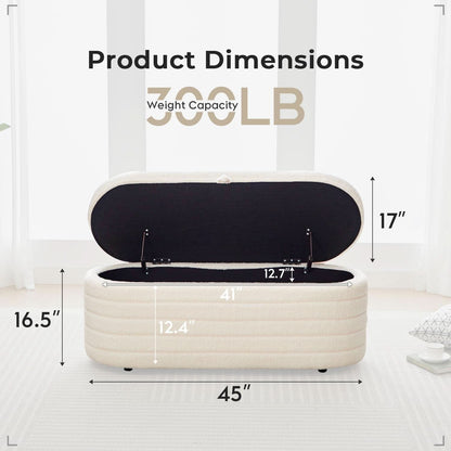 45 Inch Storage Ottoman Bench Boucle Upholstery Fabric