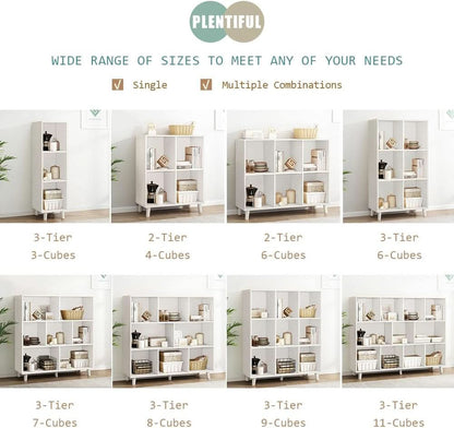 Open Cube Low Bookcase 3 Tier Freestanding White Bookshelf