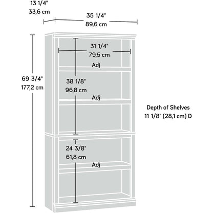 Five Shelf Bookcase In Select Cherry Finish With Adjustable Shelves