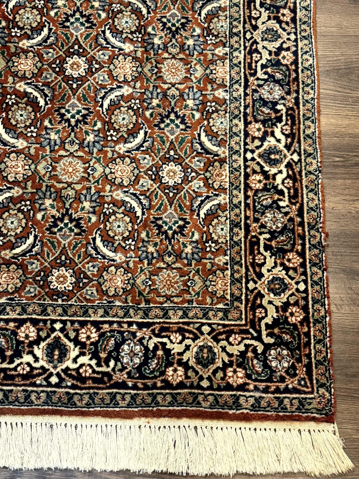 Indo Persian Bijar Rug 3x5, Red and Navy Blue, Allover Pattern, Fine Hand Knotted Wool Carpet
