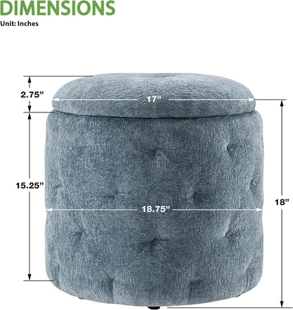 18.75 Inches Circumferential Sky Blue Storage Ottoman