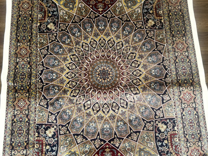 Turkish Silk Rug 4x6, Dome Design, Memluk Carpet, Bamboo Silk, New