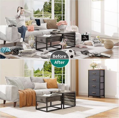 4 Drawer Dresser With Wooden Top And Fabric Storage