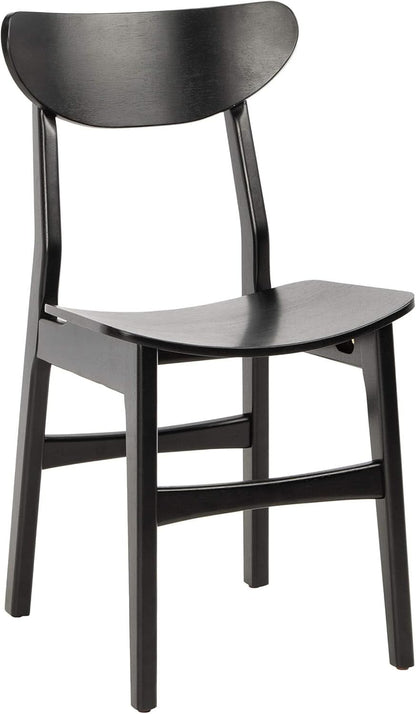 Retro Black Wood Dining Chair Set Of 2 For Home Dining