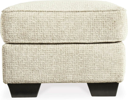 Beige Chenille Upholstered Ottoman With Cushioned Comfort