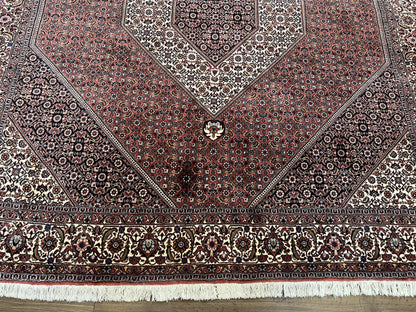 Wonderful Persian Bidjar Rug 7x8 ft, Almost Square Oriental Carpet, Herati Mahi, Highly Detailed, Ivory Red Navy Blue, Very Fine Handmade Bijar Rug