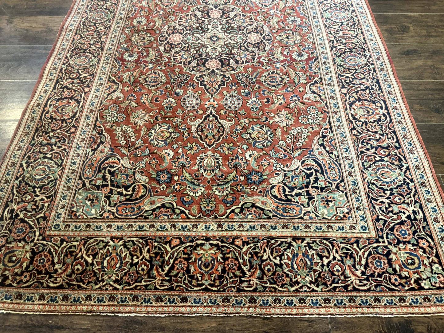 Persian Kashan Rug 4x7, Red, Floral Medallion, Vintage, Wool