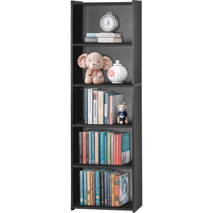 5 Tier Wood Bookcase Freestanding Black Home Office