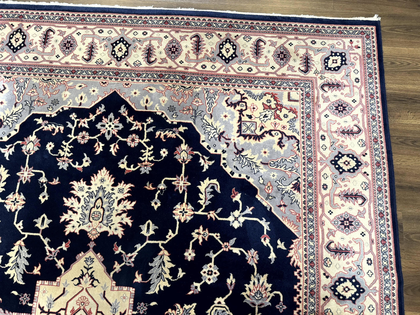 Karastan Rug 8x11 Navy Serapi, Kara Shah Rug, Navy Blue, Vintage Karastan Area Rug Wool Pile Karastan Rug