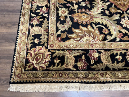 Indo Mahal Sultanabad Rug 8x11, Vintage Indian Oriental Carpet, Wool Handmade Floral Rug 8 x 11 ft, Black Beige Tan, Large Flowers Allover