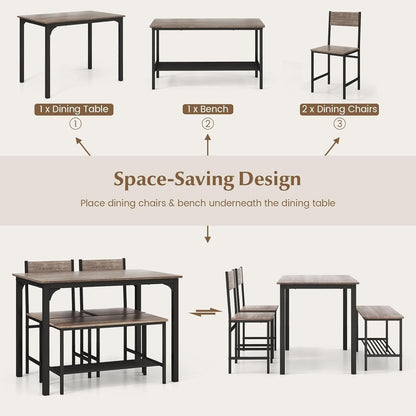 Stainless Steel Space Saving Dining Room Table Set Four