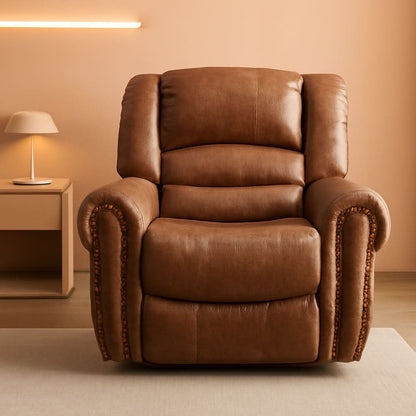 Classic Leather Arm Recliner Chair With Wooden Frame
