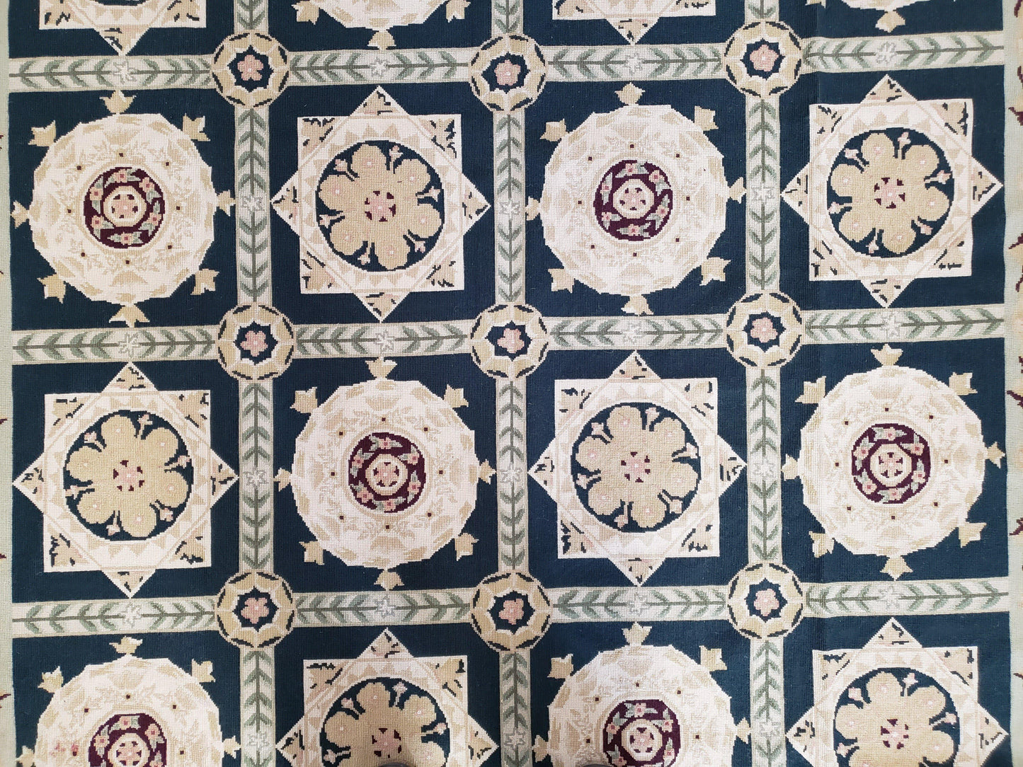 Vintage Chinese Needlepoint Rug 6x9, Panel Design Area Rug Wool Hand-Woven Black & Ivory Carpet Flat Weave Bedroom Rug 6 x 9 Living Room Rug