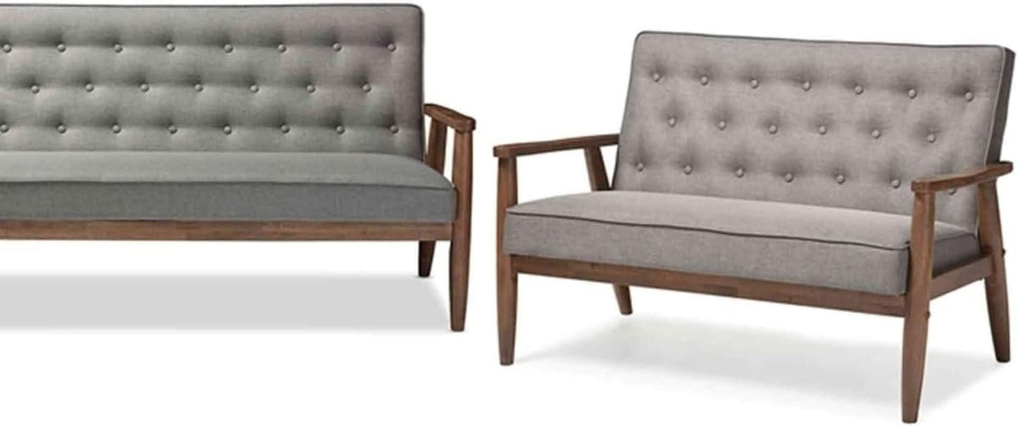 Grey 3 Piece Mid Century Modern Fabric Sofa Set Living Room