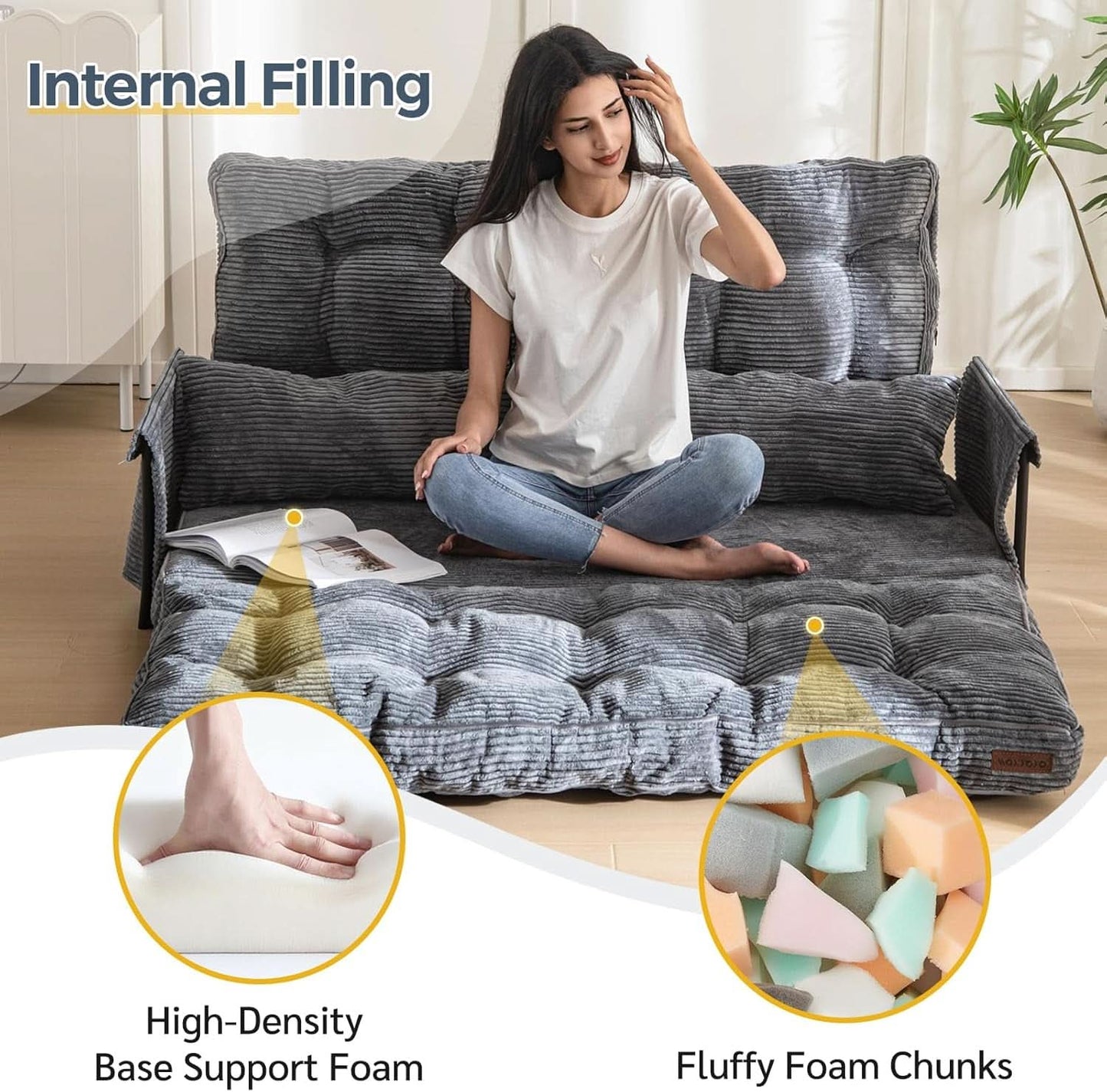Customizable Dark Grey Floor Sofa Bed With Five Position Adjustment