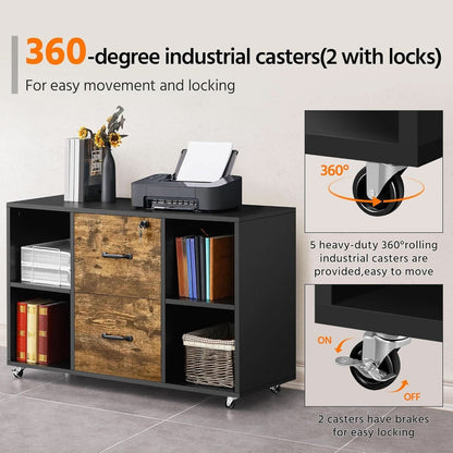 Lateral Filing Cabinet 2 Drawers 4 Open Compartments Black