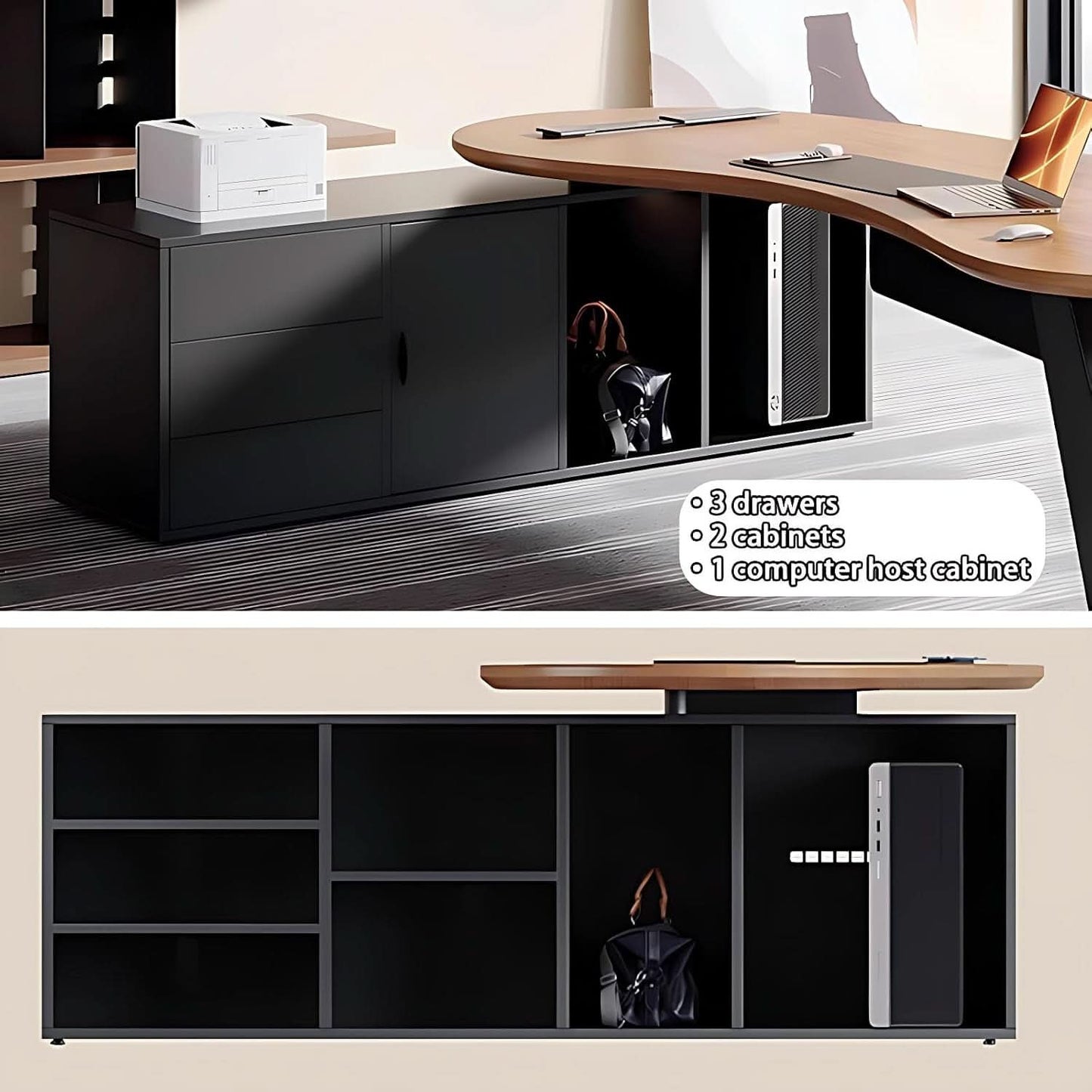 Spacious L Shaped Executive Desk With Side Storage System