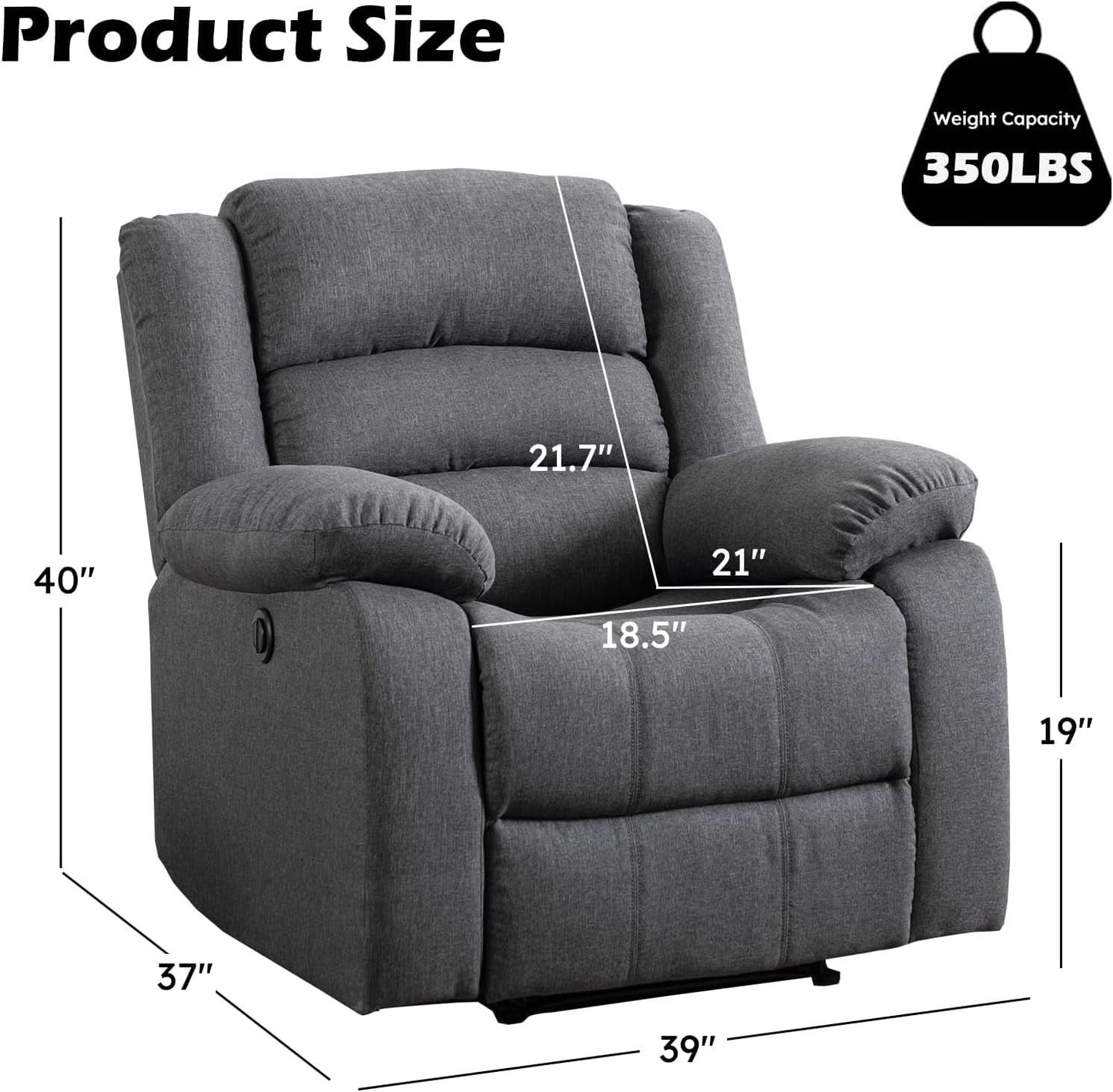 Oversized Grey Electric Recliner Chair For Living Room
