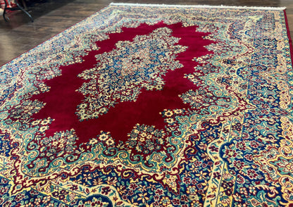 Power Loomed Persian Oriental Rug 9x12, Vintage Wool Pile, Kirman Design