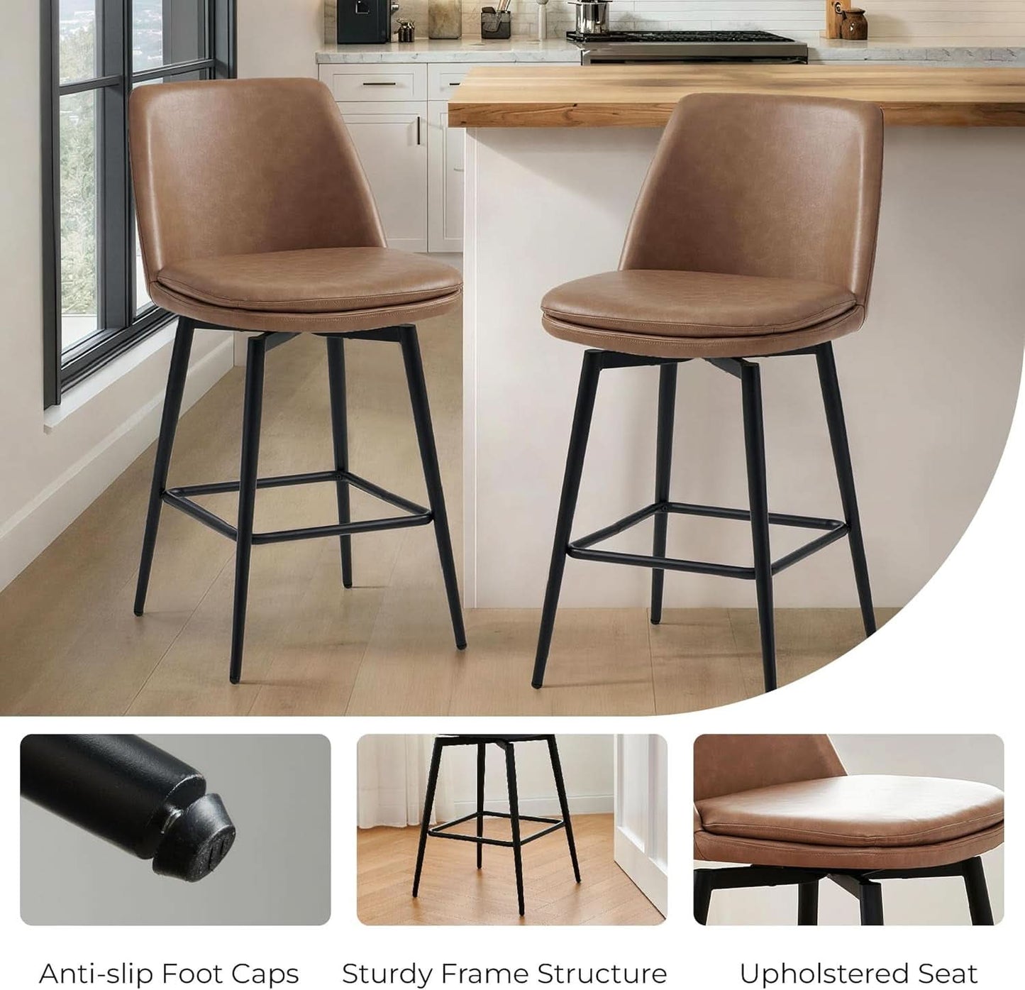 Counter Height Swivel Barstools Set of Four Stylish Comfort