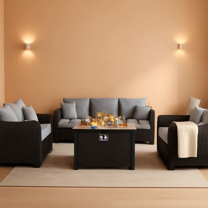 5-Piece Outdoor Patio Furniture Set With 60000 BTU Fire Pit Light Grey
